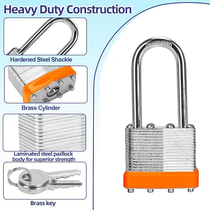 Padlocks with Same Key, LQYN 60 Pcs Laminated Keyed Padlock (1-9/16", 40mm), Keyed Alike Locks, Long Shackle, for Storage Locker, Hasp Latch, Toolbox, Sheds
