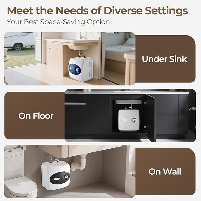 4 Gallon Electric Tank Water Heater, 120V 1500W Under Sink Instant Hot Tank Water Heater for RV, Camper, Kitchen, Food Truck, Wall or Floor Mounted, White