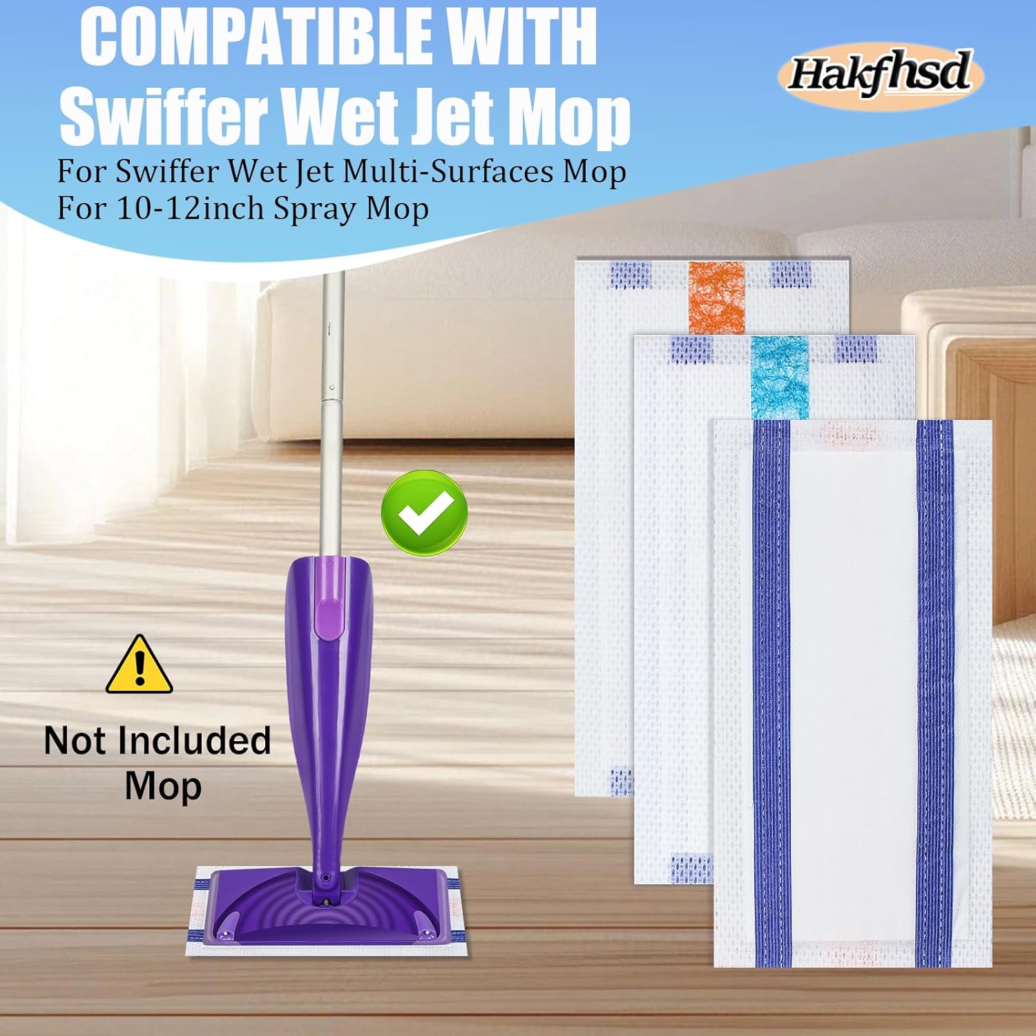 60 Pack Disposable Mop Pad Refills Compatible with Swiffer Wet Jet, Thick Wet Replacement Pads for Swiffer 10-12in Spray Mops,Deep Cleaning and Absorbent