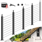 36" Expandable 12-16FT Black T304 Cable Railing Post Kit, Complete Cable Railing System with 4 Stair Posts, 177ft 1/8" Wire Rope(No Handrail), Adjustable Length Easy DIY for 25-35°Stairway