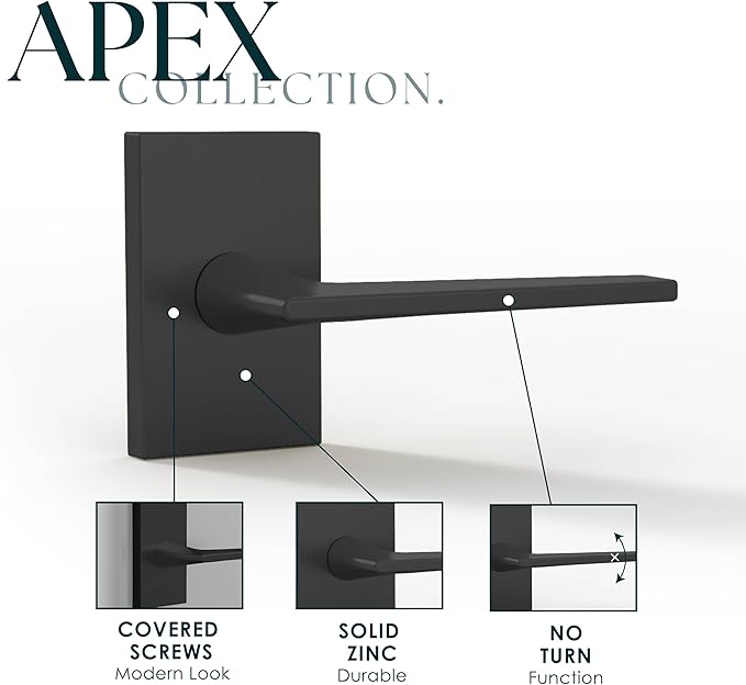 Mega Handles Apex Dummy Door Handles - 2 Pack Heavy Duty Black Door Handle, Non-Turning Door Handle for Hallway, Closet & French Doors, Single Side, Fits All Standard Doors - Matte Black