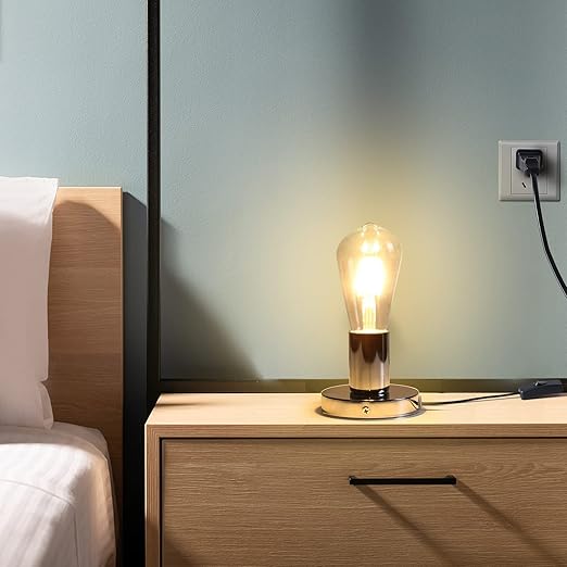 Tuanse 6 Pcs Polished Metal Desktop Lamp E26 E27 Screw Light Bulb Sockets Holder Base Lamp Replacement Base for Holding Bulb 6 Feet Cord on Off Switch Plug(Silver)