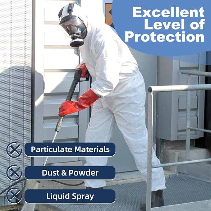 ETERNA Hazmat Suits- 2 Pack Disposable Protective Coveralls with Hood, Zipper, Elastic Wrists, Shoe Covers for Men & Women, Shield from Dirt, Dust, Paint (White, Medium)