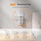 Multi Plug Wall Outlet Splitter with 360 Rotating Plug, TESSAN 1800J Surge Protector Outlet Extender with 6 AC and 3 USB Ports (1 USB C), 1875W, 3 Sided Plug Expander for Home Office Dorm Room
