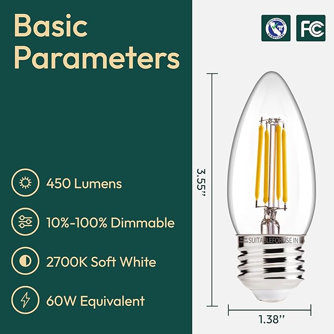 ALAMPEVER E26 LED Bulb 60 Watt, B11 Chandelier Light Bulbs, 2700K Soft White Candelabra LED Bulbs, 24 Pack Candle Light Bulbs
