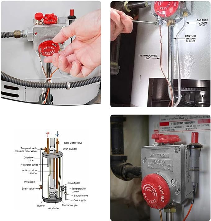 110-326 Gas Water Heater Valve,Natural Gas Water Heater Thermostat, Water Heater Replacement Parts Gas Control Valve with 1-3/8" Shank, 3-1/2" W.C