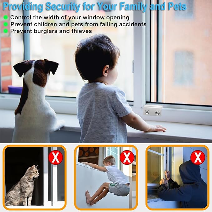 Window Locks,(2 Sets) Sliding Window Locks with Key,Window Locks Security for Up and Down Windows,Adjustable Aluminum Window Stopper,Easv to Install Vertical Window AC Unit Security Lock (Silver)