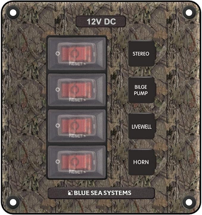 Blue Sea Systems 4323 Water-Resistant Circuit Breaker Switch Panel, Camo, 4 Positions