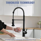 GIMILI Matte Black Touchless Kitchen Faucet Motion Sensor Activated Smart Hands Free Kitchen Faucets with Pull Down Sprayer Single Handle Spring Kitchen Sink Faucet