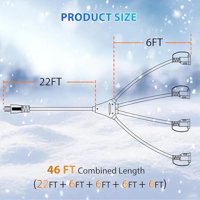 K KASONIC - 46FT Halloween Lights Outdoor Extension Cord with Mutil Outlets, ETL Listed Heavy Duty Electrical Cord with Protective Covers, Weatherproof Extension Cord for Outside, 16AWG/1625W, Black