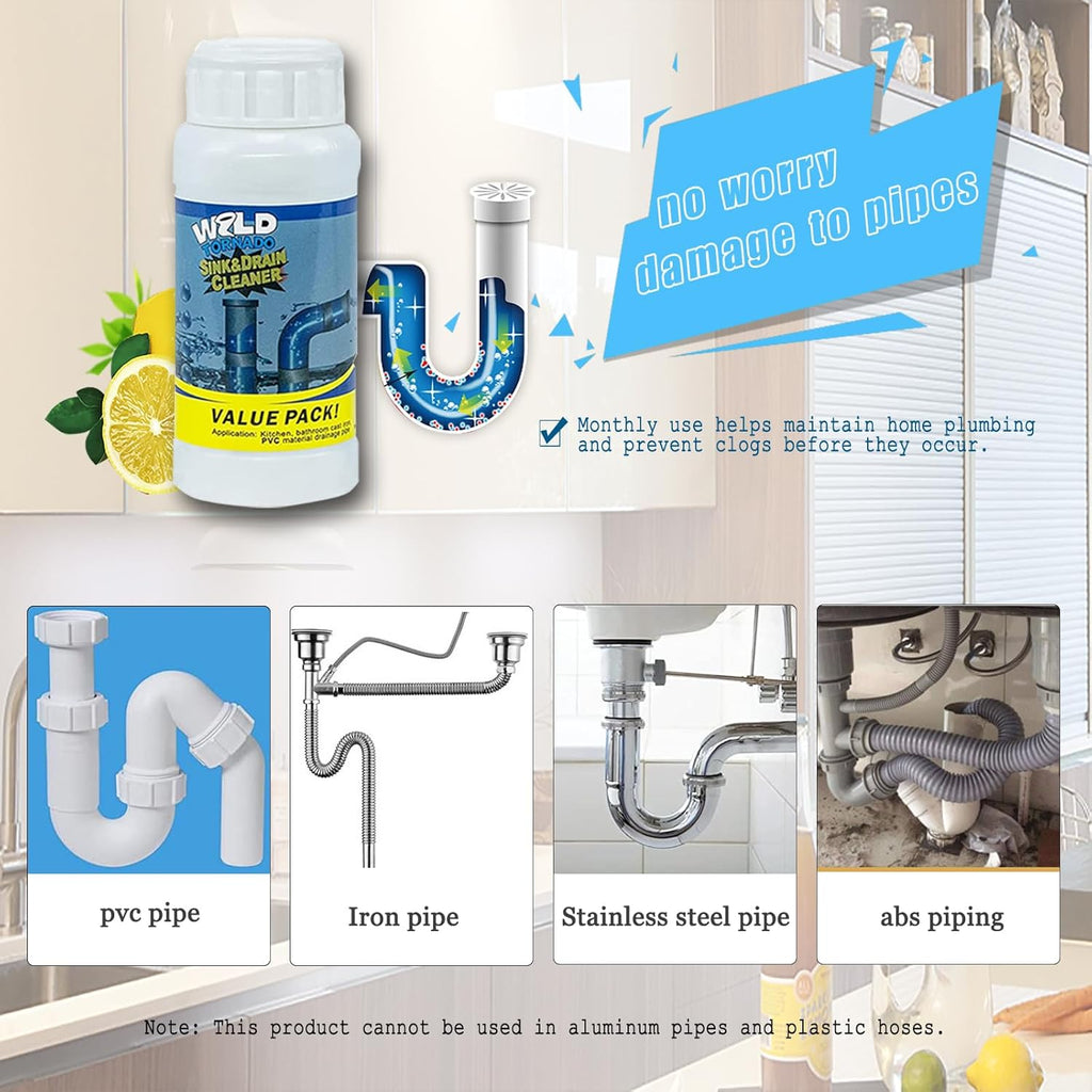 Wild Tornado Pipe Dredge, Powerful Sink and Drain Cleaner Powder, Fast Foaming Drain Cleaner for Kitchen and Pipes Cleaning Tool