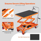 VEVOR Hydraulic Lift Table Cart, 330lbs Load Capacity 50 Inch Lifting Height, Manual Single Scissor Lift Table with Non-Slip Pad and 4 Wheels, Hydraulic Scissor Cart for Material Handling, Orange