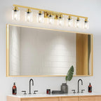 8 Light Gold Vanity Lights Over Mirror, 52inch Gold Bathroom Light Fixtures Modern Vanity Lights Gold Bathroom Wall Lighting for Mirror Bedroom,Living Room