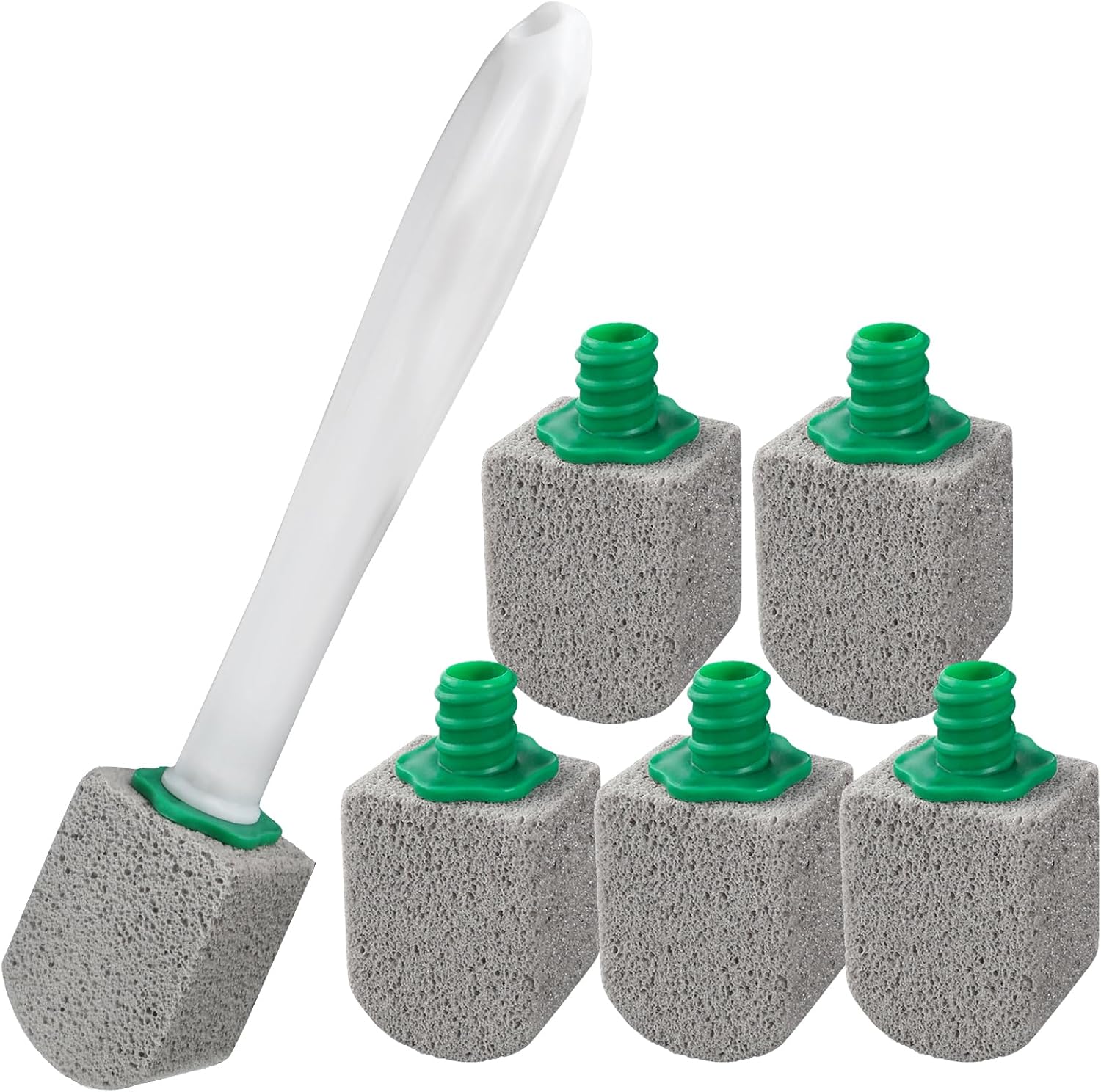 AUAUY 6 Pack Pumice Stone with Handle, Toilet Bowl Pumice Stone for Cleaning, Hard Water Toilet Ring Remover, 1 Cleaning Handle + 6 Pumice Stones for Cleaning Toilets, Bathtubs, Grills, Kitchen Sink