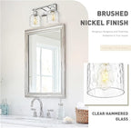 zeyu 14 Inch Modern Vanity Lighting Fixtures, 2 Light Bathroom Vanity Light for Mirror Bedroom, Brushed Nickel Finish with Clear Hammered Glass, ZJF63B-2W BN