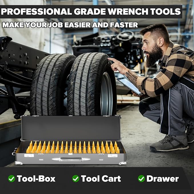 40PCS Modular Wrench Organizer Wrench Holder - Wrench Tool Organizers for Tool Drawer Storage, Wrench Storage Set with Metric & SAE Label, Wrench Rack Tool Gift for Professional Mechanics, Yellow