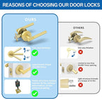 Amerdeco 3 Pack Brushed Gold Door Handles Interior, Knurled Passage Door Handles,Gold Door Lever for Bedroom or Bathroom,Reversible Keyless for Left Right Handed Doors AM0027