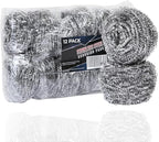 Brheez Stainless Steel Cleaner Scouring Pads [12 Pack] - Industrial & Commercial Strength Large Cleaning Supplies Dish Sponge - Individually Wrapped 80 Gram