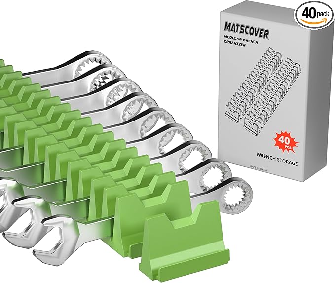 40PCS Modular Wrench Organizer Wrench Holder - Wrench Tool Organizers for Tool Drawer Storage, Wrench Storage Set with Metric & SAE Label, Wrench Rack Tool Gift for Professional Mechanics Men, Green