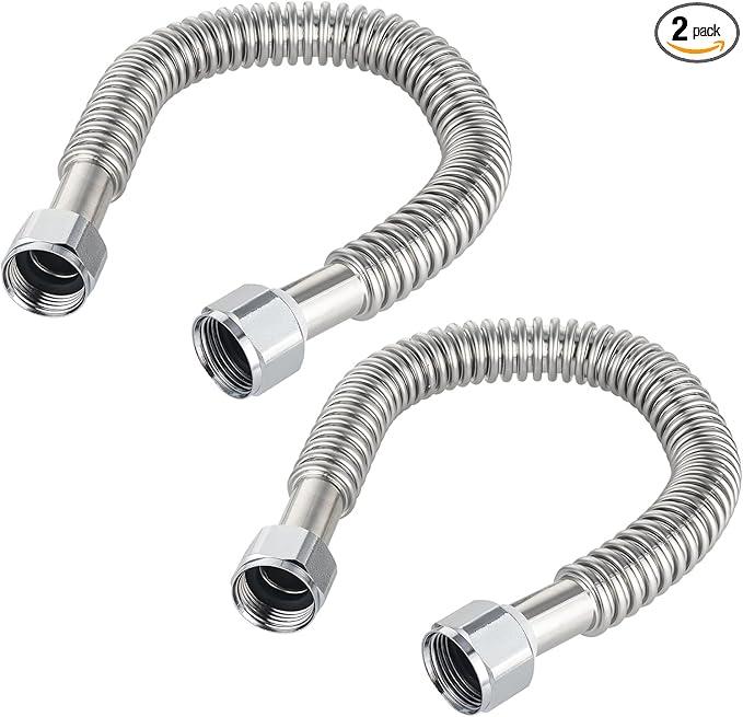 (Pack of 2) EFIELD 18-inch Flexible Stainless Steel Corrugated Hose Connector for Water Heater, Water Softener, 1" FIP x 1" FIP,(HOSE041)