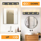 IZORRO Bathroom Vanity Light Fixture, 4-Light 27.5 Inch Black and Gold Bathroom Light Fixtures Over Mirror, with Clear Glass Shade, Modern Farmhouse Vanity Lights, Rustic Restroom Lighting Fixtures