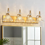 Vintage Bathroom Vanity Light, 4-Light Brass Vanity Lighting Fixture with Flower Glass Shade, Bathroom Lighting Fixtures Over Mirror