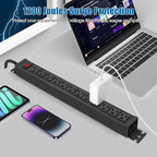 2Pack Rotating Mountable Power Strip, 12 Outlet Wall Mount Surge Protector, Metal Heavy Duty and Versatile Outlet Strip, Stylish Appearance, Sturdy and Durable, 10ft Power Cord.(Black)