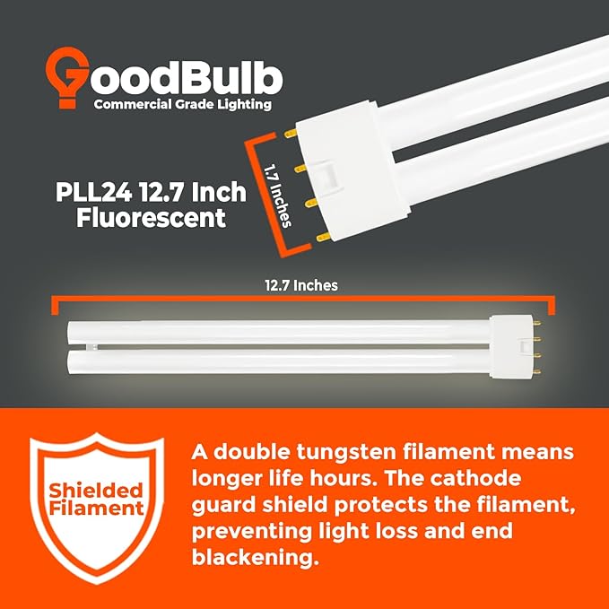 GoodBulb PLL24/830 | 24W 12.7" Twin Tube Compact Fluorescent Light Bulb | 4-pin 2G11 Base 3000K Warm White 1500 Lumen | 36000 Hour Long Life Biax | Pack of 10