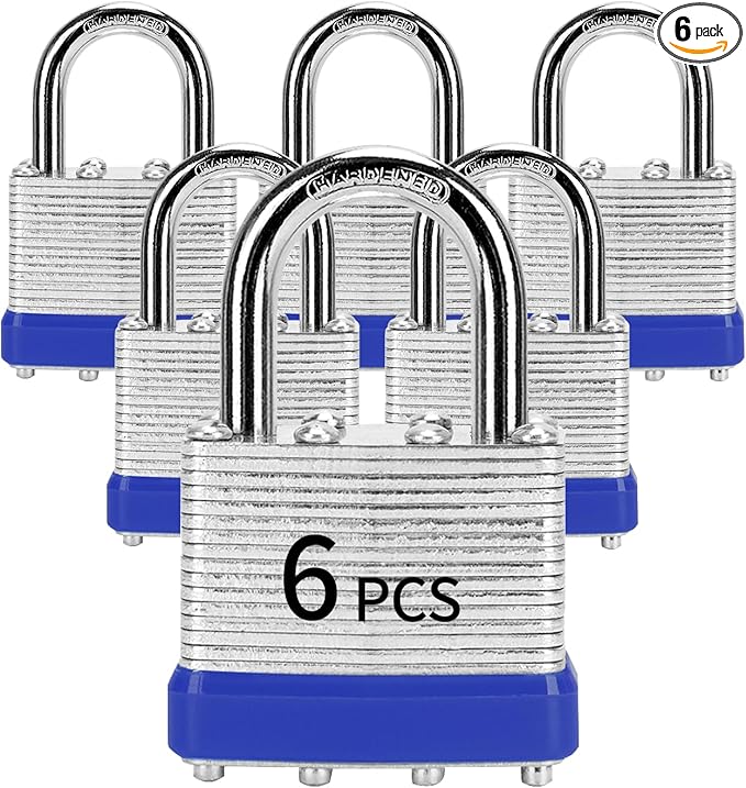 Padlocks with Same Key, LQYN 6 Pcs Laminated Keyed Padlock (1-9/16", 40mm), Keyed Alike Locks, Normal Shackle, for Storage Locker, Hasp Latch, Toolbox, Sheds