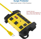 Heavy Duty Power Strip with USB, Workshop 8 Outlet Surge Protector 2700 Joules, Industrial Metal 15Amp Power Strip, 10 FT Extension Cord and Wide Spaced. Yellow