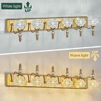 Modern Glass Crystal Vanity Light - Vintage Bathroom Lighting Fixtures Over Mirror 6 Light Vanity Lights G9 Bulb (43.3 Inch, Gold)