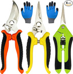 Pruning Shears, 4 Pack Garden Shears with Gardening gloves, Clippers Handheld, Stainless Steel Garden Snips, Lengnoyp Pruners for Gardening
