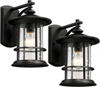 MICSIU Textured Black Outdoor Wall Light 2 Pack, Clear Seedy Glass Large Exterior Porch Wall Lantern, H12.5 Inch Exterior Lights for House, Front Porch, Patio, Backyard.