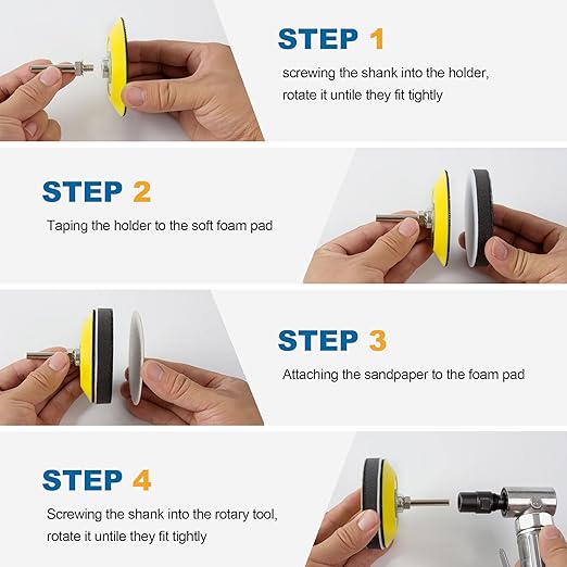 S SATC 3 Inch Hook and Loop Sanding Pad for Sanding Disc with 1/4 Inches Drill Sanding Attachment and Foam Sanding Pads for Polish Wood Metal Glass, 5 Packs