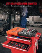 2 in 1 Tool Chest with 8 Drawers, Tool Cart with 7 Organizer Tray Divider Set & Wheels, Large Rolling Tool Box Organizer for Garage, Workshop, Home Crafts