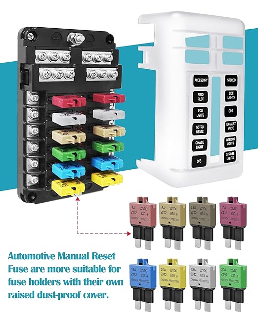 Automotive Low Profile ATC ATO Fuse Car Resettable 3A 5A 7.5A 10A 15A 20A 25A 30A Standard Fuses Manual Reset Fuses Blade Circuit Breaker for Boat Truck SUV Motorcycle 32VDC Fuse Assortment Kit
