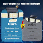 Mokot Solar Outdoor Lights, 288LED IP65 Waterproof Motion Sensor Outdoor Lights with Remote Control, 2800LM 4 Heads Solar Flood Wall Lights for Outside Yard - 6PACK Cool White