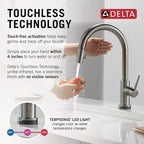 Delta Trinsic Touchless Kitchen Faucet with Touch Technology, Black Stainless Kitchen Sink Faucet with Pull Down Sprayer, Single Hole, Black Stainless 9159TL-KS-DST