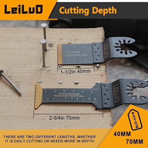 LEILUO 20 Pcs Titanium Multitool Blades Kit Extra-Long & Wide Oscillating Saw Blades with Storage Bag Universal Oscillating Tool Accessories for Wood Nails Drywall Fits DeWalt Makita and More