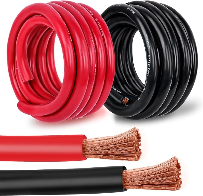 2 Gauge Battery Cable Copper Wire, 15FT Red+15FT Black 2 AWG Welding Cable Standard USA OFC Wire for Automotive, Battery, Solar, Marine and Generator