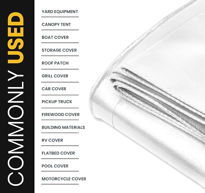 PROTARP Extra Heavy Duty 16 Mil Tarp Cover, Waterproof, UV Resistant, Rip and Tear Proof, Poly Tarpaulin with Reinforced Edges for Roof, Camping, Patio, Pool, Boat. (White 100′ X 100′)