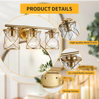 mavcadonf 3-Lights Bathroom Vanity Lights, Bathroom Light Fixtures Over Mirror, Brushed Gold Vanity Light, Farmhouse Wall Lights with Clear Glass Shade, Bathroom Wall Lamp for Mirror Kitchen Bedroom