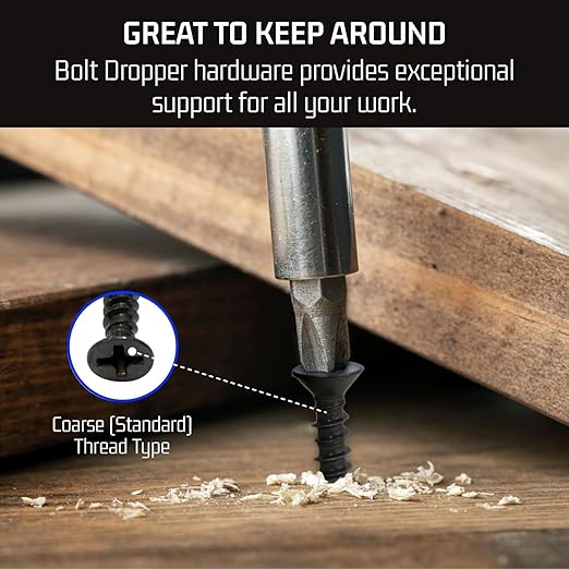 Bolt Dropper #8 x 1-1/4-Inch Black Screws, Pack of 25 - Xylan Coated Stainless Steel Flat Head Phillips Wood Screws - Corrosion Resistant for Wood, Drywall Applications, and Outdoor Projects