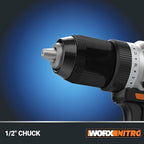 Worx Nitro 20V Cordless 1/2" Drill Driver With Brushless Motor, Compact & Lightweight Set Only 6" and 3 lbs., Power Share Compatible WX130L.9 Tool Only