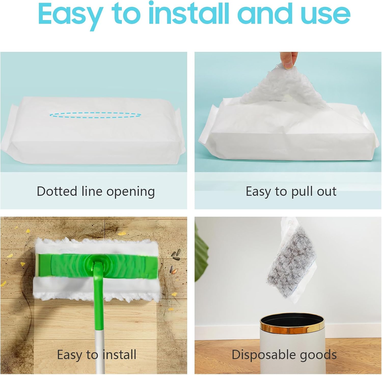 AIR U+ Upgraded Heavy Duty Pet Dry Sweeper Pads for Swiffer Dry Sweeping Cloths Refills, 60 Count