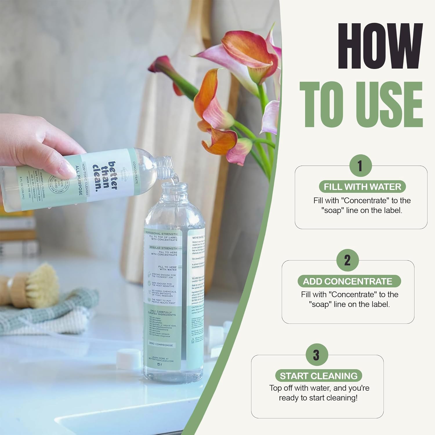 Unscented All Purpose Cleaner Concentrate - Plant-Based, Non-Toxic, Multi-Surface, Fragrance Free Cleaning Products - Pet Safe Cleaner - 8oz Makes 4 Bottles