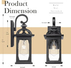 zeyu Outdoor Porch Light Wall Light Fixture, 15 Inch Exterior Wall Lighting for House, Die-Cast Aluminum with Seeded Glass, Black Finish, ZD100B BK