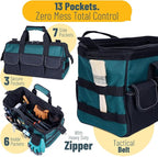 Garden Tool Bag Organizer – 13 Pocket Heavy-Duty Gardening Tote with 7 Outer & 6 Inner Compartments, Anti-Slip Base, Adjustable Shoulder Strap & Belt – Garden Organizers and Storage (Green)