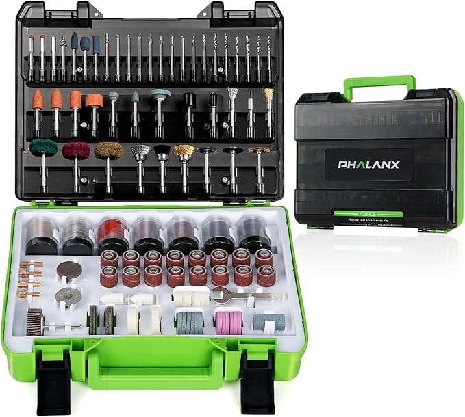 PHALANX Rotary Tool Accessory Kit, 420 Pcs Accessories Kit, 1/8"(3.2mm) Diameter Shanks, Universal Fitment All Rotary Tool for Easy Cutting, Sanding, Grinding, Sharpening, Engraving, Carving- PRA420…