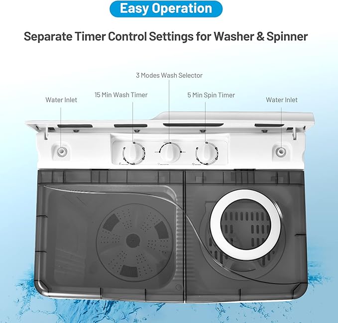 Giantex Washing Machine Semi-automatic, Twin Tub Washer with Spin Dryer, 26lbs Capacity, Built-in Drain Pump, Portable Laundry Washer, Compact Washing Machine for Apartment, Dorm and RV (White+Gray)